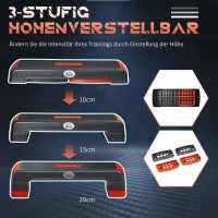 HOMCOM Stepper höhenverstellbare Stepper Aerobic Stepper, Rot + Schwarz(m-5)