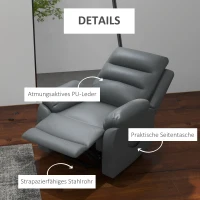 HOMCOM Relaxsessel mit Aufstehhilfe, Massagefunktion, bis 180 kg, Kunstleder, Grau(m-8)