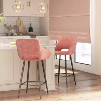 HOMCOM Set of Two Velvet-Feel Bar Stools - Pink(m-8)