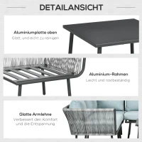 Outsunny Rattan Gartenmöbel-Set für 4 Personen Sitzgarnitur mit Kissen für Balkon Alu Grau(m-6)
