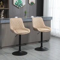 HOMCOM Retro Bar Stools Set of 2, Adjustable Kitchen Stool, Upholstered Bar Chairs with Back, Swivel Seat, Light Khaki(m-2)