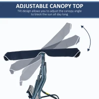 Outsunny 3 Seater Garden Swing Seat Chair Outdoor Bench with Adjustable Canopy and Metal Frame, Blue Stripes(m-4)