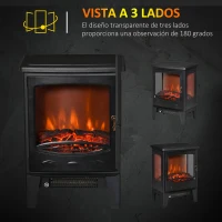 HOMCOM Chimenea Eléctrica 900W/1800W con Efecto de Llama Temperatura Ajustable y Protección Sobrecalentamiento Negro(m-4)