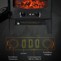 HOMCOM Camino Elettrico Effetto Fiamma e 3 Lati Aperti, Temperatura Regolabile 900W-1800W, Copertura 20-25m², 39x26x54.8cm, Nero(m-6)