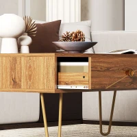 HOMCOM Coffee Table with Storage, Living Room Table with Drawers, Rectangular Tea Table with Steel Base for Home, 100 x 50 x 41 cm, Brown(m-9)