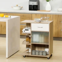 HOMCOM Carrello da Cucina Portavivande con Cassetto, Ripiani e Armadietto in Legno, Acciaio e Vetro, 65x39x80cm(m-2)
