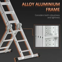 DURHAND 3.4M 5-in-1 Telescoping Ladder with 2 Safety Platforms, Alloy Aluminium Multi Purpose 4-Fold Collapsible Ladder with 12 Steps, 150 kg Weight Capacity(m-6)