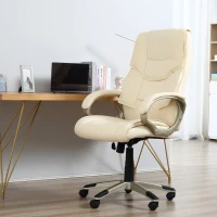 HOMCOM Home Office Chair High Back Computer Desk Chair with Faux Leather Adjustable Height Rocking Function Cream White(m-2)