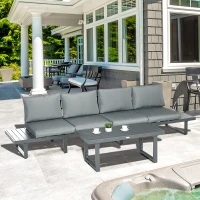 Outsunny Gartenmöbel-Set für 4 Personen Sitzgruppe, 2x Sitzbank, 1 x höhenverstellbarer Beistelltisch, Grau(m-2)