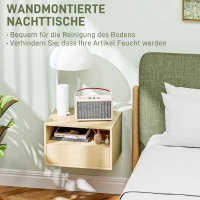 HOMCOM 2-teiliges Wandnachttisch-Set, Nachttisch, Nachtkommode, Spanplatte, Natur, 45 x 35 x 27,5 cm(m-4)