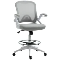 Vinsetto Fauteuil de bureau chaise de bureau assise debout hauteur réglable repose-pieds accoudoir rabattable pivotant 360° maille respirante dim. 64L x 60l x 106-126H cm gris et blanc(m-1)