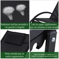 Outsunny Bain de Soleil transat Chaise Longue Fauteuil relax Jardin Design Contemporain inclinable Multi-Positions Repose-Pied réglable tétière icluse alu textilène Noir(m-7)