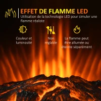 HOMCOM Cheminée électrique foyer électrique poêle 1000 W ou 2000W simulation flammes LED avec thermostat - 44,5 x 32 x 74 cm noir(m-5)