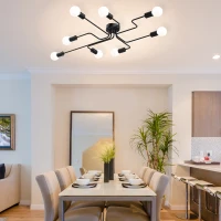 HOMCOM Lampadario a Soffitto Moderno 8 Punti Luce, Illuminazione Design Industriale per Casa e Ufficio, Nero(m-2)