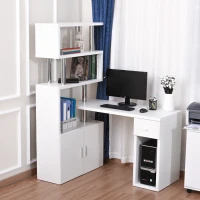 HOMCOM Schreibtisch in L-Form/I-Form Eckschreibtisch Computertisch Kombination-Tisch mit Bücherregal und Schublade Wabenplatte Edelstahl Weiß 120x80x164 cm(m-2)