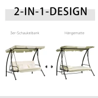 Outsunny Hollywoodschaukel Gartenschaukel Schaukel Schaukelbank mit Liege-Funktion, 3 Sitzer, Metall+Polyester, Weiß, 200 x 125 x 170 cm(m-4)