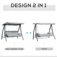 Outsunny Dondolo da Giardino 3 Posti con Tetto Reclinabile Trasformabile Letto in Poliestere Crema 209cm x 114cm x 170cm(m-4)
