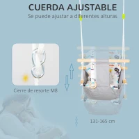 Outsunny Columpio para Bebé Columpio de Madera Infantil con Altura Ajustable Cojín Acolchado y Cinturón de Seguridad para Interior Exterior Carga Máx. 80 kg 70x45x160 cm Gris(m-4)