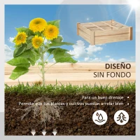 Outsunny Huerto Urbano de Madera Cuadrada 90x90x28 cm con 9 Compartimentos Extraíbles Arriate de Jardín para Cultivos Plantas Flores Natural(m-5)