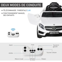 HOMCOM Voiture électrique Mercedes Benz GLA pour enfant de 3 ans avec télécommande, MP3 USB, lumières et sons, ouverture de portes, charge maxi 30 kg, dimensions 100 x 58 x 46 cm blanc(m-5)