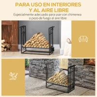 HOMCOM Estante para Leña de Chimenea 75x30x60 cm Soporte para Leña Tradicional Portaleña de Diseño Vintage con 4 Herramientas Base Elevada Carga Máx. 100 kg Acero para Interior y Exterior Negro(m-6)