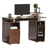 HOMCOM Computer Desk Office PC Table Workstation with Keyboard Tray, CPU Shelf, Drawers, Sliding Scanner Shelf, Brown(m-1)