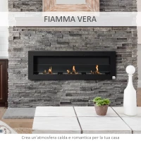 HOMCOM Camino Bioetanolo da Parete a con 3 Serbatoi da 1L e Copertura 20m², 120x40 cm Caminetto Bioetanolo 2Kw in Acciaio e Vetro per Salotto, Soggiorno e Camera da Letto, Nero(m-6)
