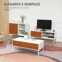 HOMCOM Tavolino da Caffè con 2 Cassetti e Vano Aperto in Legno e Metallo, 100x50x40cm, Bianco e Marrone(m-4)