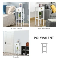 HOMCOM Lot de 2 Tables d'appoint Bout de canapé guéridon - tiroir, étagère - dim. 30L x 30l x 75H cm - poignées coquilles Laiton Vieilli MDF Blanc(m-6)