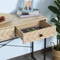 HOMCOM Embossed Arrow Side Table w/ 2 Drawers Metal Frame Handles Back Bar Tabletop Unique Home Style Storage End Console(m-8)