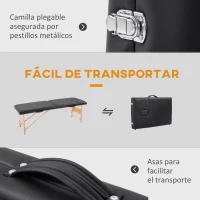 HOMCOM Camilla de Masaje Plegable con Marco de Madera con Altura Regulable y Bolsa de Transporte 186x60x58-81 cm Negro(m-6)
