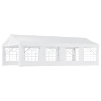 Outsunny Carpa de Jardín 8x4 m Pérgola Cenador Pabellón Cochera Gazebo con 4 Paneles Laterales y 8 Ventanas para Fiestas Blanco(m-10)