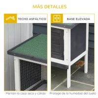 PawHut Conejera de Madera Exterior Jaula Elevada para Conejos Cobayas Animales Pequeños con Techo Asfáltico Abatible Bandejas Extraíbles y Puerta con Pestillo 90x45x65 cm Gris Oscuro(m-7)