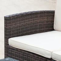 Outsunny 3 Pieces Outdoor PE Rattan Corner Sofa Set with Thick Cushions, Patio Rattan Garden Furniture with Glass Top Coffee Table and Footstool, Brown(m-8)