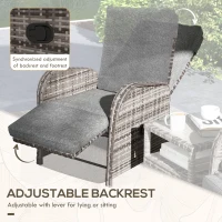 Outsunny 2 Seater Patio Rattan Chaise Lounge Sofa Set with Fabric Cushion, Grey and Brown(m-5)