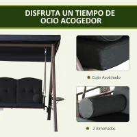Outsunny Columpio de Jardín Exteriorde 3 Plazas con Toldo Ajustable Bandejas Laterales y 2 Almohadas 208x121x172 cm Negro(m-6)