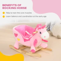 HOMCOM Kids Rocking Horse Ride on Unicorn with Songs, Wooden Base, Seatbelt, for Ages 18-36 Months, Pink(m-6)