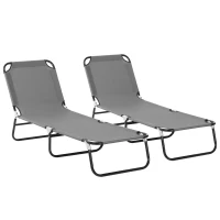 Outsunny 2 Piece Foldable Sun Loungers with 5-Position Adjustable Backrest, Outdoor Portable Recliner Chaise Lounge Chairs with Breathable Mesh Fabric, Grey(m-1)