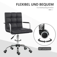 HOMCOM Bürostuhl im Retrodesign, höhenverstellbar, 5 Rollen, 52,5 cm x 54 cm x 99 cm, Schwarz(m-5)
