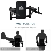 HOMCOM Barre de traction murale barre de fitness barre d'étirement musculation en acier avec coussin de dossier et coudière largeur réglable sur 3 niveaux 70 x 48 x 53-63 cm noir(m-4)