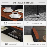 Outsunny Two-Seat Rattan Loveseat, with Wood-Top Middle Table - Black(m-6)