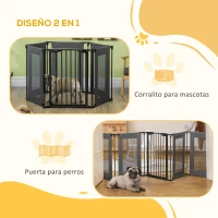 PawHut Parque Plegable para Perros de 6 Paneles Convertible en Barrera de Seguridad para Mascotas 117x103x74 cm Negro(m-5)