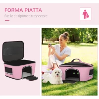 PawHut Borsa Trasportino per Cani e Gatti con 2 Porte a Cerniera, 50x35x36cm, Rosa(m-5)