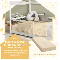 AIYAPLAY Letto per Bambini a Casetta con Barriere di Protezione, Età 3-8 Anni, 196x97.5x135cm, Bianco(m-7)