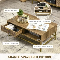 HOMCOM Tavolino da Salotto Rettangolare con Cassetto e 2 Ripiani Aperti, 100x59x42.8cm(m-5)