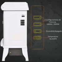 HOMCOM Chimenea decorativa con Termostato Ajustable y Protección Sobrecalentamiento para Salas 20-25 m² 36,5x24x45,5 cm Blanco(m-5)