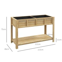 Outsunny Jardinière sur pieds avec séparateur amovible, étagère, Inserts d'irrigation, feutre de drainage 115L x 46l x 75H cm(m-3)