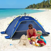 Outsunny Tenda da Spiaggia Pop Up per 2 Persone con Finestre, in Fibra di Vetro e Poliestere, 220x173x120 cm, Blu Giallo(m-2)