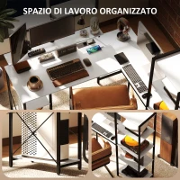 HOMCOM Scrivania Angolare con Presa Elettrica e USB, Scaffale e Supporto per Monitor, Bianco e Nero(m-6)