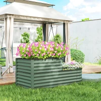 Outsunny Two-Tier Galvanised Steel Garden Planter - Light Green(m-8)